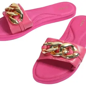 Max Women Shimmery Open Toe Flip Flops,FUCHSIA,39