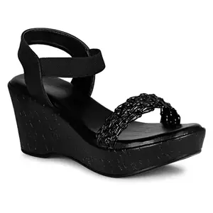 LUVFEET Women's Faux Leather Slip On Fashion Wedge Heel Sandals