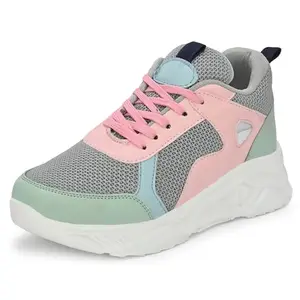 Premium Mesh Lightweight Girls Women Ladies High Heel Casual Sneakers Chunky Running Sports Shoes Shoe Island for Women (BAB774-AZ), Size 7 UK/India Grey