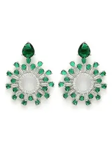 Karatcart Dazzling Green American Diamond Earrings in Silver Finish