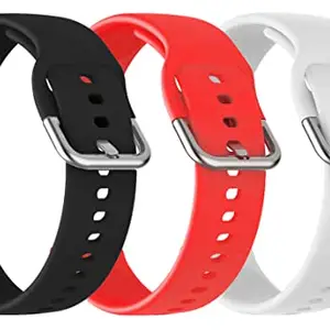 AONES Pack of 3 Silicone Belt Watch Strap with Metal Buckle Compatible for Noise Colorfit Icon 2 Watch Strap Black, Red, White