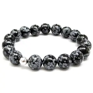 RRJEWELZ Unisex Bracelet 10mm Natural Gemstone Black Obsidian Round shape Smooth cut beads 7 inch stretchable bracelet for men & women. | STBR_01404