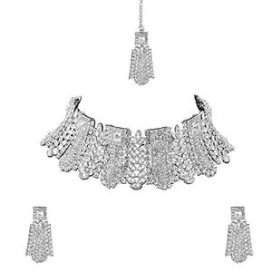 R A ENTERPRISES Silver Plated Choker Necklace Set For Women