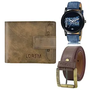 LOREM Mens Combo of Watch with Artificial Leather Wallet & Belt FZ-LR60-WL23-BL02