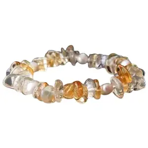 RRJEWELZ 4-9mm Natural Gemstone Citrine Nugget Tumble shape Smooth cut beads 7 inch stretchable bracelet for women. | STBR_RR_W_02771