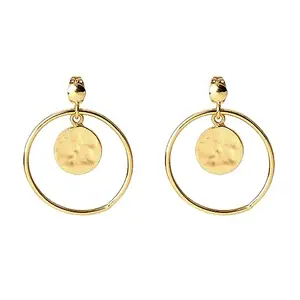 XPNSV Luxury Gold Plated Hammered Coin Disc Brass Metal Earrings Anti Tarnish & Light Weight Latest Fashion Jewellery For Women, Girls and Her