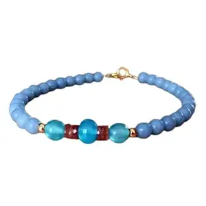 LKBEADS Natural Round Shape Smooth Cut Beads Stretchable Bracelet for Men & Women Angelite & Blue Topaz Round Smooth Multicolor 7 Inch Bracelet