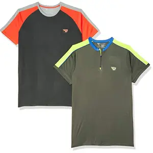 BHAJJI COMBO OF 2 T-SHIRTS SIZE 2XL(44) ROUND NECK T SHIRT B-011 GREEN WITH ZIP COLOR B-048 GREY