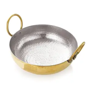 Damurhu Pure Brass Kadai with Kalai |100% Pure Brass Kadhai with Tin Coating | Brass Kadai for Cooking and Serving | (Dia ;12 cm, X 14 cm X18 cm) Set of-1 PCS