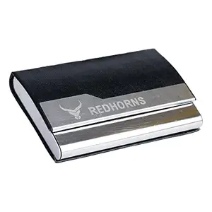 REDHORNS PU Leather & Stainless-Steel Business Card Holder Wallet Credit Card Holder with Magnetic Shut for Men & Women - (CD004A_Black)