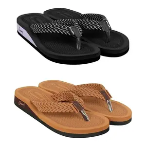 Dashny Women's (1516-1435) |Extra Super Soft Comfortable Slippers | Black Tan Casual Slides Slippers 6 UK