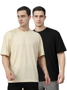CHKOKKO Oversized Tshirt for man Solid Classic Round Neck Loose Fit Half Sleeve Soft and Comfortable Casual Stylish wear for Summer