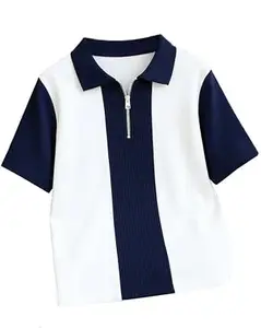 AUSK Men's Textured Vertical Striped Knit Polo T-Shirt | Half Sleeve Zipper Neck Self-Design Casual Tee | Mens Tshirts