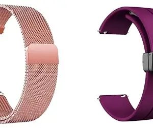 ACM Pack of 2 Watch Strap Magnetic & Silicone Magnetic Clasp Belt 22mm compatible with Beatxp Marv Smartwatch Metal Chain with Sports Hook Band (Rose Gold Pink/Purple)