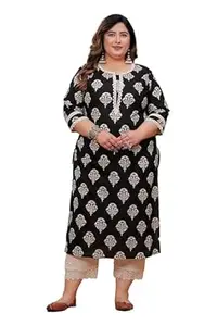 LABULY Women Pure Cotton Discharge Print Straight Plus Size Kurta with Lace Work