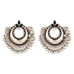 Efulgenz Oxidized Black Crystal Chandbali Earrings Set for Women