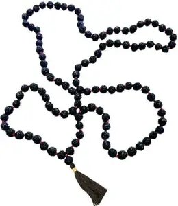 Nagaana Black Rudraksha Mala 7-8mm Beads- 108+1 Beads Japa/Mala 100% Natural Religious EDH Wood Necklace