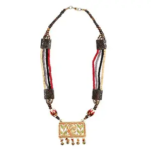 ExclusiveLane 'Tribal Queen Carved' Bohemian Brass Necklace Handcrafted in Dhokra Art (Matinee) -Necklace Sets for Women Girl Traditional Jewellery Latest Stylish Modern for Girls Mala Pendant Set