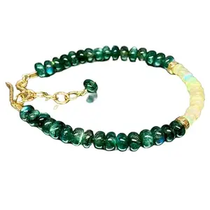 RRJEWELZ Ethiopian Opal & Green Blue Labradorite bracelet for men & women - 3.5-4mm Rondelle Smooth beads - 7 Inch Adjustable with Gold plated clasp – Healing, Fashion, Gift, Spiritual, Yoga|LCBR_RR_07543