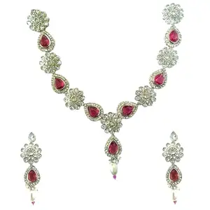 Elegant Polki Necklace Set with Ruby and Kundan Stones,