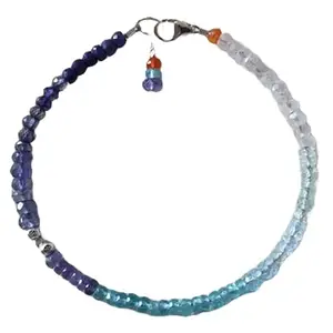 RRJEWELZ Moonstone, Aquamarine, Sky Blue Topaz, Apatite, Tanzanite, Iolite & Blue Sapphire bracelet for men & women - 3-4mm Rondelle Faceted beads - 7 Inch with Silver plated clasp – Healing, Fashion, Gift, Spiritual, Yoga|LCBR_RR_08202