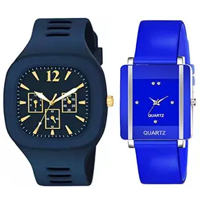 GOLDENIZE FASHION Analogue Big Square and Rectangular Stylish Dial Gift Watch for Boy and Girl Couple Watch for Men & Women| Couple Watch (Blue)