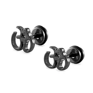 MEENAZ OM Earings Ear rings Earrings For Men Boys Gents Girls Boyfriend Girlfriend OM Piercing Men Jewellery Black Aum Studs Clip On Combo Hoop - BALI-M9184 (2 PCS)