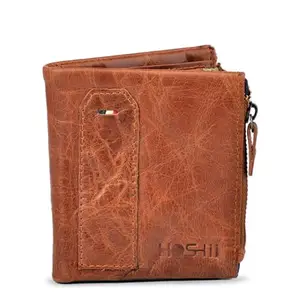 HOSHII Unisex Tan Wallet with Two Side Sleek Zip Pocket