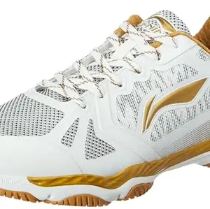 Li-Ning Unisex-Adult Ranger Lite Z1 Non-Marking Cushion Badminton Shoe(White/Gold, UK 9)