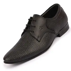 FAUSTO FST KI-7801 BLACK-42 Men's Black Formal Leather Embossed Office Lace Up Shoes (8 UK)