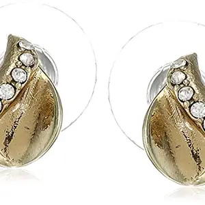 Estele 24 Kt Gold Plated leaf Stud Earrings with Austrian Crystal for Women