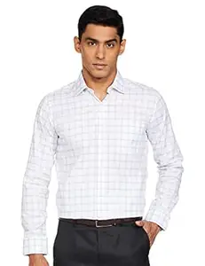 Van Heusen Men's 100% Cotton Slim Fit Checkered Solid Shirt