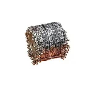 Nirmala Fashion Traditional Oxidised Silver color Ghungroo Bangle, Wide Cuff Style, Antique Finish
