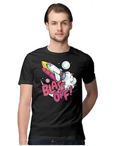 Men's Regular Fit T-Shirt Rocket Take Off Into Space 100% Cotton T-Shirt Black; _BLSOFSQQK-Black S Men Round_bz