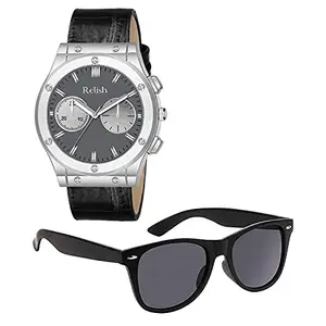 Relish Analogue Black Dial Watch & Wayfarer Sunglasses Combo for Men's & Boy's |Gift Combo Set for Men & Boys | RE-BB8067-SG