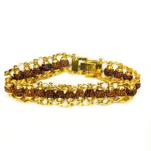 Rudra Swaroop Modern Gold plated Rudraksha braclet Wrist size 20cm | Natural rudraksha | For mens and Women