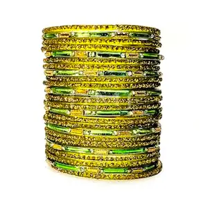 DMJ Premium Glass BANGLES Set | Fancy Women's Bangles | Stylish Bangles Glass | Daily use, Office, Party, Wedding Bangles (PACK OF 24) (Lime, 2.4)