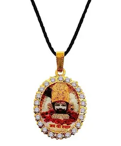 Golden Oval Shape Diamond Nug Engraved Hindu God Lord Jai Shri Baba Khatu Shyam Barbarika Ji Locket Pendant Necklace With Cotton Dori Religious Spiritual Jewellery Set
