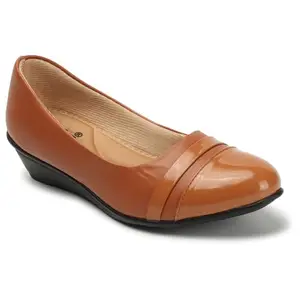 Colo Casual and Formal, Comfortable Stylish Solid Wedge Heel Slip-On Bellies & Ballerinas for Womens BL-5 Tan 6 UK