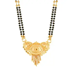 MEENAZ Mangalsutra For Women Girls Ladies Wife Temple South Indian Traditional 1 One Gram Gold Stylish Maharashtrian Long Chain Wati Mangal sutra Pendant Tanmaniya Black golden Nallapusalu Chains