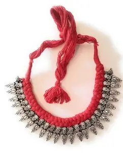 Ritzy Designer Brass Choker Oxidised Necklace For Women & Girl With Adjustable Red Dori