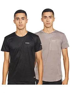 Charged Active-001 Camo Jacquard Round Neck Sports T-Shirt Light-Grey Size Medium And Charged Play-005 Interlock Knit Geomatric Emboss Round Neck Sports T-Shirt Black Size Medium