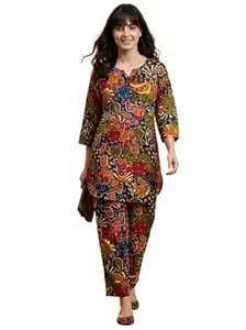 Mubeno Women's Floral Printed Rayon Kurta Pant Coord Set | Plus size 4xl,5xl Matching Set for women| Party/Office Wear Kurta Cord Set for Women | Casual Ethnic Wear (S to 6XL)