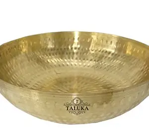 Taluka Taluka Brass Made Hammered Wok Serving Kadhai (1250ml, 9.5x2.5 Inches) Gold