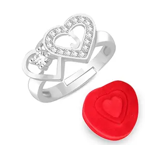 MEENAZ Rings for Women Girls Couple Valentine Gift girlfriend Wife lovers CZ AD American diamond Adjustable Silver Love Gifts Initial Letter J Name Alphabet Stylish Heart Ring Heart box gift Red -277