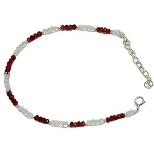 LKBEADS Natural Round Shape Smooth Cut Beads Stretchable Bracelet for Men & Women Garnet & Crystal Quartz Rondelle Faceted Multicolor 7 Inch Adjustable Bracelet