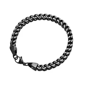 The Home Remedy | Cuban Link Bracelet for Men |Double Layered Bracelet Jewelry Gift for Men Titanium Steel Black Link Bracelet for Men