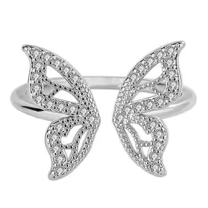 Utkarsh Silver Valentine's Day Stainless Steel Crystal Diamond Nug/Stone Love Sparkling Hollow Wings Butterfly Charming Thumb Finger/Knuckle Rings For Girl's & Women's