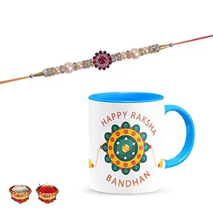 Manonita Rakhi Gift for Brother, bhaiya bhabhi, Gift Set (Rakshabandhan Mug, Roli,Chawal) BLUEMUG-15-BB