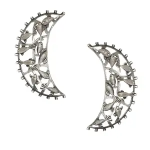 Dulcett India | Earrings For Women & Girls | Oxidised Silver Replica Earrings for Women & Girls | Fish and Moon Shape Ethnic Style Antique Plated Silver Oxidised Earrings for Women & Girls